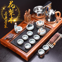 Haunfeng tea set combined suit Gongfu tea with ceramic fully automatic four-in-one electric hot stove flower pear wood tea tray tea table