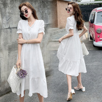 Pregnant women skirt 2021 new summer thin hot mom out aged bubble sleeve breastfeeding French dress