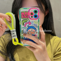 Japanese and Korean cartoon graffiti girl for iphone12pro max Apple 11 phone case iphonex silicone xsmax creative lanyard xr 8plus women