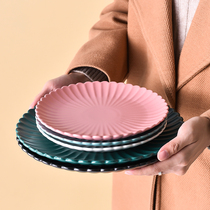 Nordic minimalist ceramic creative flat plate restaurant Western plate chrysanthemum plate 8 inch 10 inch household dish steak plate