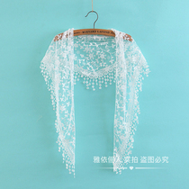 Spring autumn and winter womens decorative lace sequin gauze tassel long silk scarf shawl scarf embroidered triangle scarf