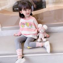 Female treasure Net red autumn 2021 new children Spring and Autumn foreign gas cartoon Korean two-piece set for children and girls