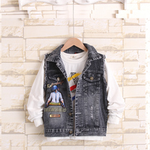 Childrens clothing boys black denim vest casual classic bottoming boy handsome tide print 8-10 years old Korean version