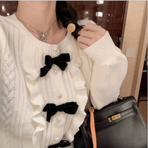 White ruffled bow sweater coat women autumn and winter 2021 New loose outer knit cardigan jacket