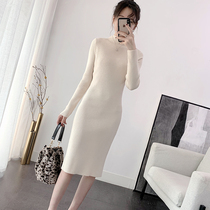 2022 autumn winter new fashion pure color half high collar sweater dress with super fairy over kneecap bottom knit dress
