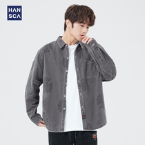 Hanska Mens Coat Spring Korean Trend Cargo Tops 2022 New Loose Casual Teen Shirt