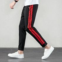 Tide brand summer thin mens casual sweatpants Korean slim handsome corset pants elastic waist ankle-length pants