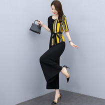 Summer 2021 New two sets of small scents Wind fashion Casual Minus Age Snowspun Ice Silk Broadlegged Pants Skirt Suit Woman