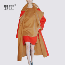 Charm spot autumn and winter coat contrast color wool coat Womens knee-length loose high-end pure wool double-sided coat
