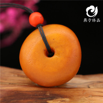 (Swallow Zhen Pin) 15 69g Natural Old Beeswax Cake Pendant Chicken Oil Yellow Amber Necklace for Men and Women