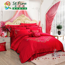 Fuana Saint flower wedding four-piece New cotton sheets quilt cover big red embroidery wedding bedding