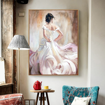 Oil painting hand-painted modern light luxury girl back shadow painting European-style porch background wall corridor decoration painting Vertical mural