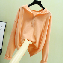 Solid color hooded all-match thin and thin bottoming shirt 2021 autumn new Korean loose top sweater long-sleeved women