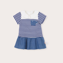 Shark Girl Short Sleeves Dress Spring Foreign Air Children Pure Cotton Navy Princess Skirt Woman Baby Summer Dress Skirt Short Skirt