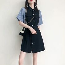 Hong Kong Europe Station summer clothing 2021 new Tangerine Style Dress dress with waist temperament Slim Tooling Shirt