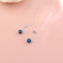 Oceans eyes s925 silver Star Sky Ear Line Female Creative Dream Super Fairys Blue Sandstone Star Earrings
