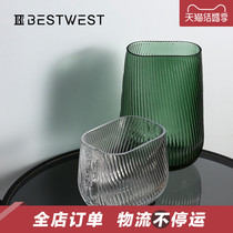 BEST WEST striped glass vase pendulum pieces modern minimalist home living room table transparent inserts vase ideas