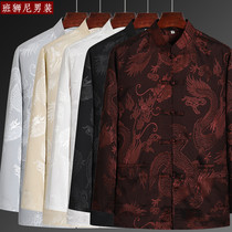 Spring and summer Tang suit mens long-sleeved top Chinese style dad thin section middle-aged and elderly grandpa old man clothes 60-70-80 years old