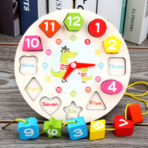 Children Learn Time Clocks Teaching Materials Early to teach Puzzle Shapes Paired Strings Beads Puzzle Toys 1-2-3-year-old wooden