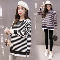 Pregnant women Spring and Autumn clothing set fashion outside wear 2020 new net red Foreign Air pregnant womens coat two-piece sweater