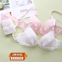 Japanese girl bra set cute sweet lace gather low chicken heart sexy underwear women thin big chest small