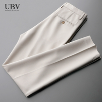 Spring youth Korean version of small pants Beige slim fit nine points casual business mens small straight trousers trousers thin section