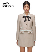 self-portrait camel plaid butterfly lace-up jacket top houndstooth coat