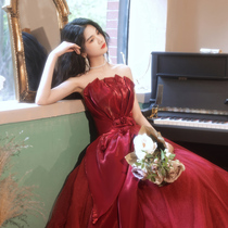 Toast service bride bride 2021 new spring summer wine red wedding dress chest temperament engagement back door usually can wear Women