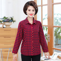 Mom Autumn New coat cotton middle-aged and elderly womens spring and autumn long sleeve shirt large size old plaid shirt