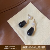 Omega Ears Freshwater Pearl Water Drops Black Manauh Ben Wind Senior Retro Pearl Earn Fall Girl