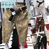 Boys autumn and winter 2021 new casual warm jeans small children plus velvet padded padded trousers comfortable