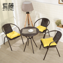 Balcony table and chair small tea table combination three-piece rattan chair back chair simple modern leisure tea garden furniture