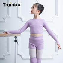 Childrens dance sweater one-piece collar girls ballet Chinese dance dance clothes autumn and winter gray long-sleeved pants two-piece suit