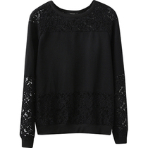 Big Liu family American single 2022 early Spring and Autumn New European and American wind hook flower hollow lace stitching long sleeve T-shirt women