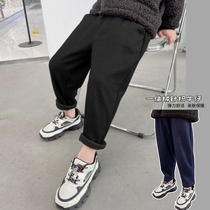 Child Knit Jeans Gush Winter New CUHK Child Integrated Suede Casual Pants Boy Long Pants Boy Clothing Tide