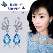 Beautiful new fashion rhyme Paris sapphire gemstone earrings delicate long hypoallergenic butterfly earrings exquisite earrings