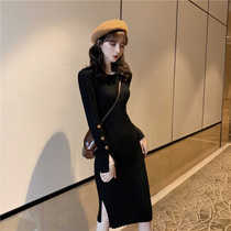 Autumn 2021 new female Very Fairy Net red split sweater skirt French niche knitted dress women autumn and winter