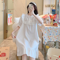 Sleeping Skirt Woman Summer Short Sleeves Slim pure cotton Sleeping style palace Palace Wind Princess Cute Sweet and Ins Home Residence Dress