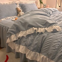 Baijialovers Teenage Girl Hearts Princess Wind Bed Four Pieces Of Washed Cotton Summer Bed Linen Quilt Cover Three Sets of Bed Skirts 4