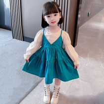 Girls spring clothing 2022 new one-piece dress Chaoding dress trendy foreign air princess dress Korean version fake two womens dresses