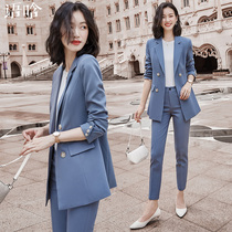 Suit suit women spring and autumn 2021 New Korean version of temperament fashion blue suit dress overalls professional wear autumn