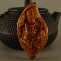 Pure handmade King Kong Ming Wang Qi bamboo core carving olive walnut carving Su Gong new single seed carving text play monster core