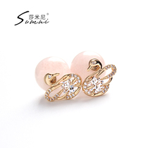 sumni Samini 18K gold gold 925 silver powder spar Little Swan element temperament flash diamond stud earrings female