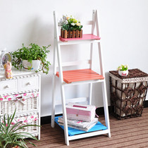 Living room flower stand desktop wooden three-layer flower stand multi-layer flower bonsai frame bookshelf fleshy flower pot flower stand step folding