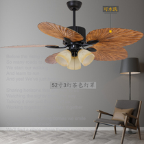 Fan lamp restaurant Home ceiling fan lamp Southeast Asia leaf fan Chinese-American retro loft Industrial Wind with lantern