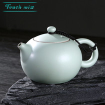 Touch Miss Ru kiln teapot bubble teapot open ceramic West pot large capacity ice crack Ru porcelain kung fu tea set