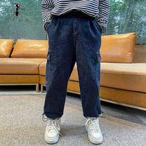 2021 autumn boy handsome pants cool childrens clothing spring and autumn boys thin trousers childrens loose jeans