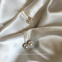 Washable American 14k gold high quality imitation pearl pendant French vintage super fairy medium long earrings earrings