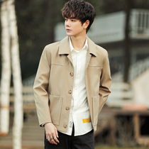 Khaki windbreaker coat men 2021 Autumn New Men thin overcoat tooling lapel youth jacket