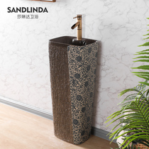 Small Chinese retro column washbasin integrated floor standing outdoor courtyard sink